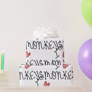 I Love Monkeys Cute Handwritten Typography Wrapping Paper