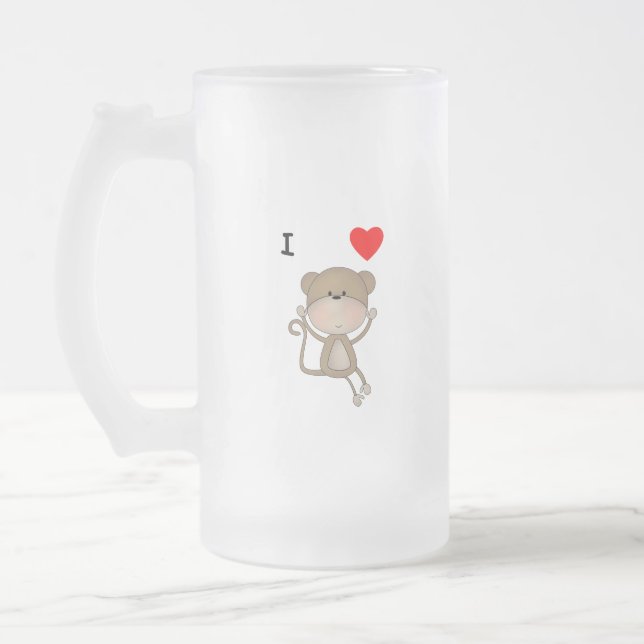 I Love Monkeys Frosted Glass Beer Mug (Left)