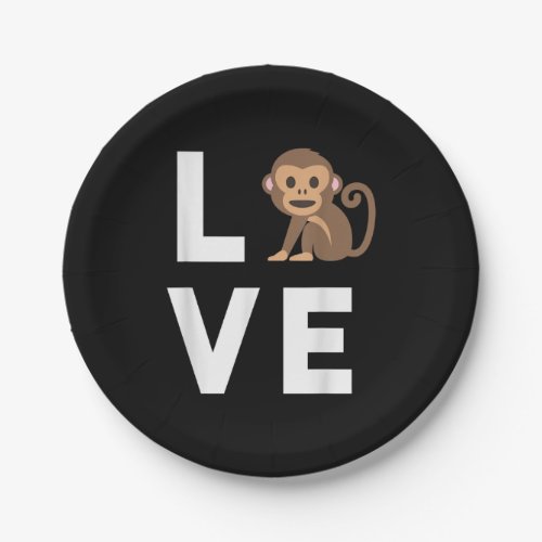 I Love Monkeys Funny Monkey Lover Kids Cute Gift Paper Plates