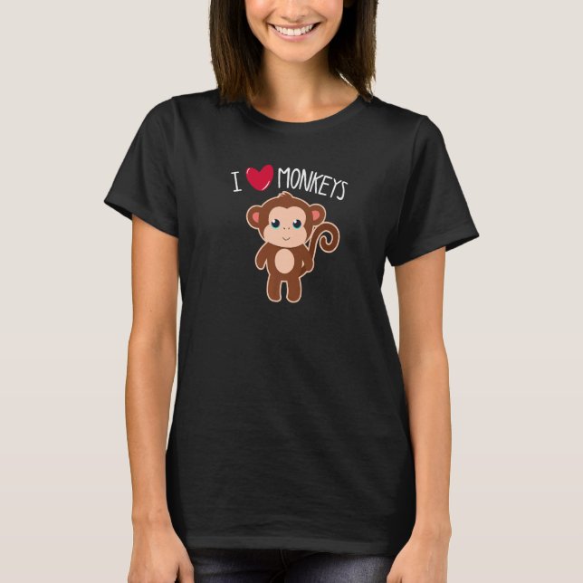 I Love Monkeys  Monkey  Heart Cute Animal Graphic T-Shirt (Front)