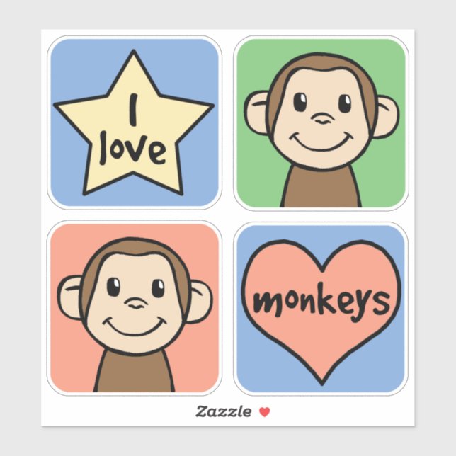 I Love Monkeys Sticker (Sheet)