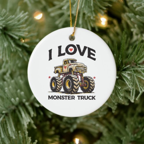 I Love Monster Truck Ceramic Ornament