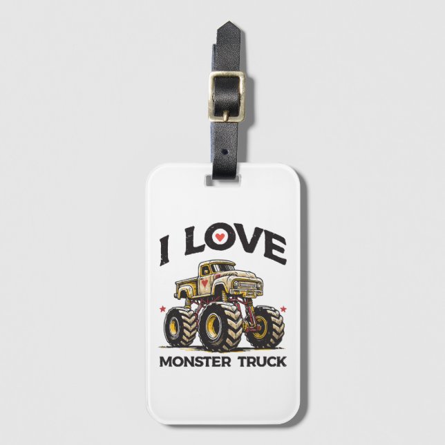 I Love Monster Truck Luggage Tag (Front Vertical)