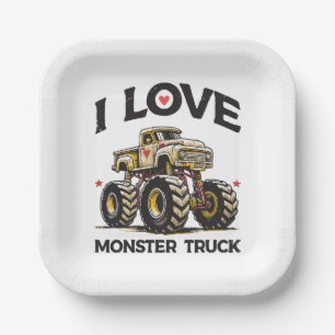 I Love Monster Truck Paper Plates