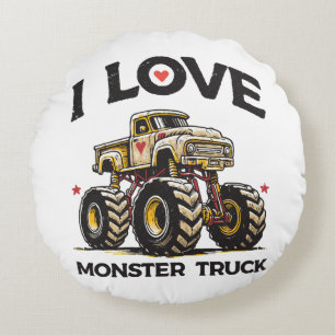 I Love Monster Truck Round Pillow