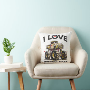 I Love Monster Truck Throw Pillow