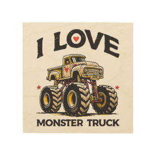 I Love Monster Truck Wood Wall Art
