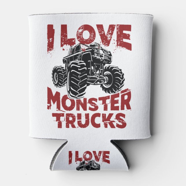 I Love Monster Trucks Big Trucks Lover Can Cooler (Front)