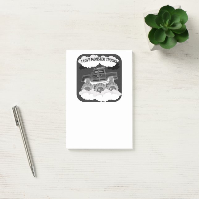 I Love Monster Trucks Shower Grey Scale Post-it No Post-it Notes (Office)