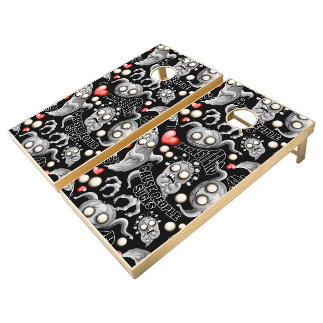 I Love Monsters 'cause People Sucks Cornhole Set (Angled)