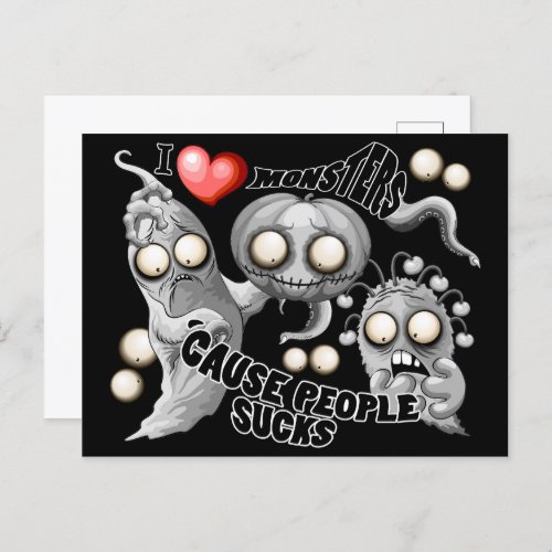 I Love Monsters cause People Sucks Holiday Postcard