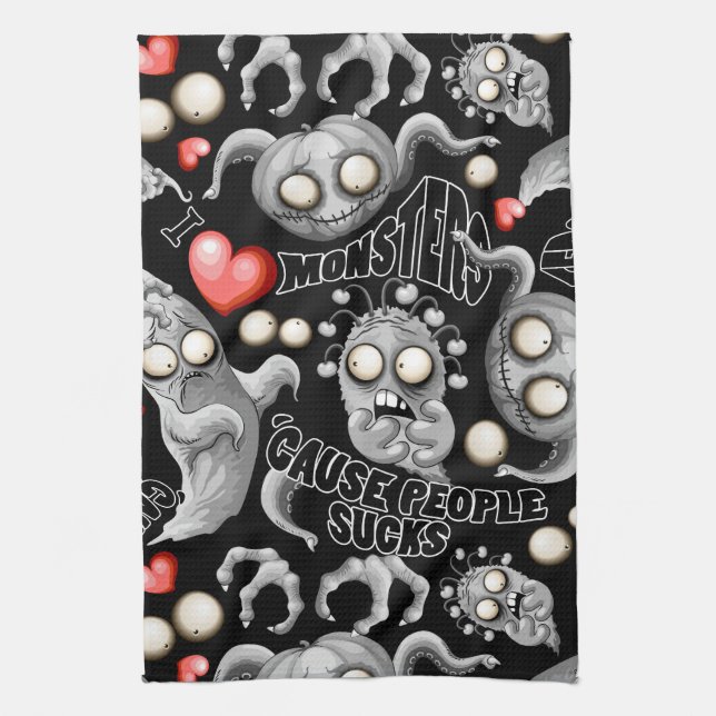 I Love Monsters 'cause People Sucks Kitchen Towel (Vertical)