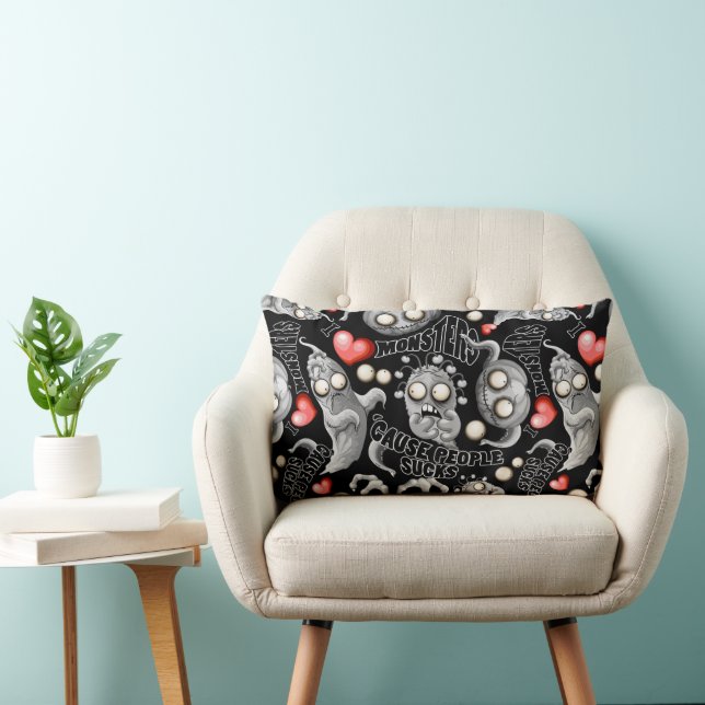 I Love Monsters 'cause People Sucks Lumbar Pillow (Chair)