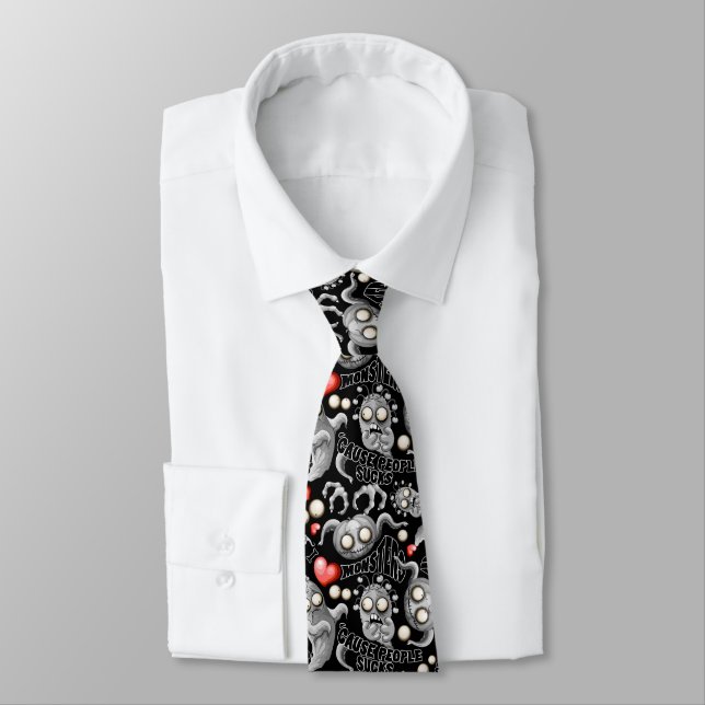 I Love Monsters 'cause People Sucks Neck Tie (Tied)