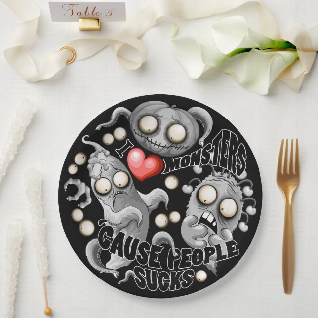 I Love Monsters 'cause People Sucks Paper Plates (Wedding)