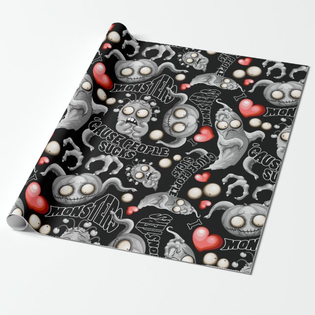 I Love Monsters 'cause People Sucks Wrapping Paper (Unrolled)
