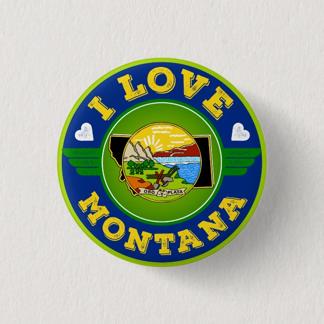 I Love Montana State Flag and Map Button (Front)