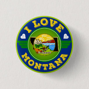 I Love Montana State Flag and Map Button