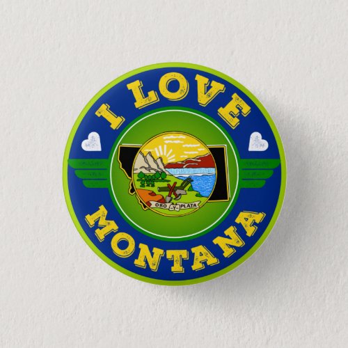 I Love Montana State Flag and Map Button