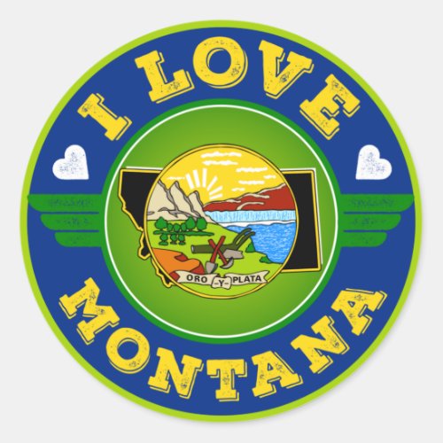 I Love Montana State Flag and Map Classic Round Sticker