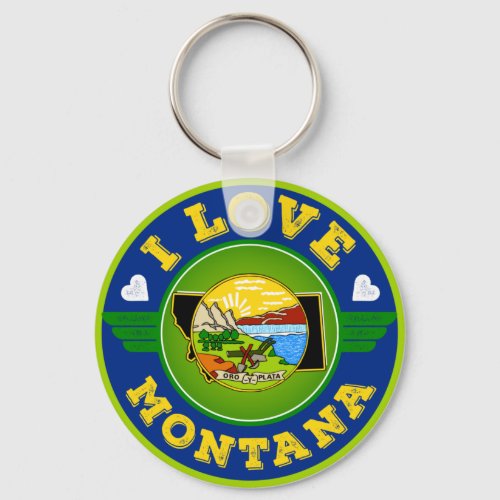 I Love Montana State Flag and Map Keychain