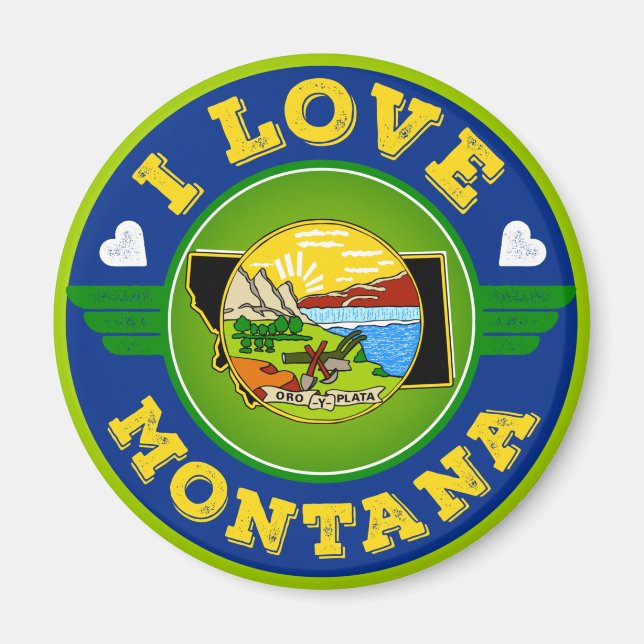 I Love Montana State Flag and Map Magnet (Front)
