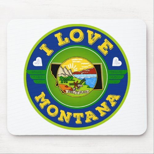 I Love Montana State Flag and Map Mouse Pad