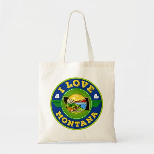 I Love Montana State Flag and Map Tote Bag