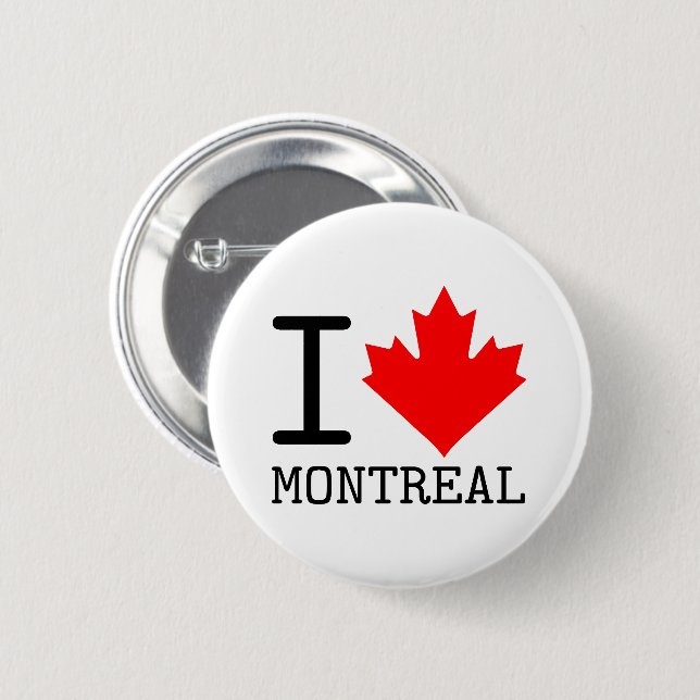 I Love Montreal, Quebec Canada Maple Leaf Button (Front & Back)