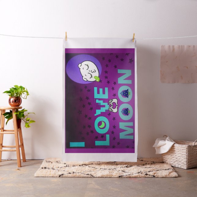 "I Love Moon" – A Whimsical Celestial Art Design Fabric (In Situ)