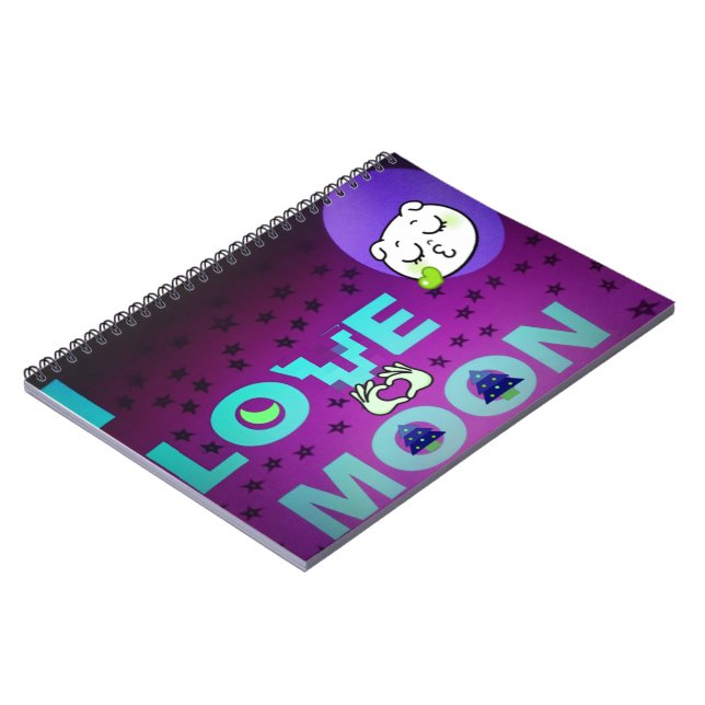 "I Love Moon" – A Whimsical Celestial Art Design Notebook (Left Side)