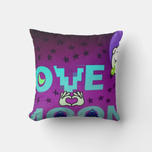 "I Love Moon" – A Whimsical Celestial Art Design Throw Pillow