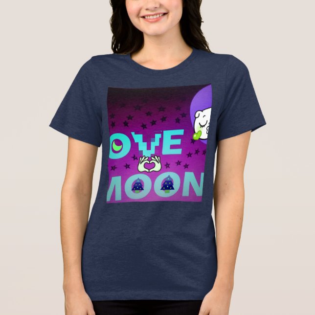 "I Love Moon" – A Whimsical Celestial Art Design Tri-Blend Shirt (Front)