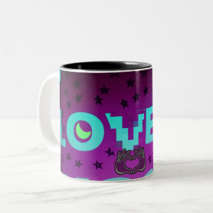 "I Love Moon" – A Whimsical Celestial Art Design Two-Tone Coffee Mug
