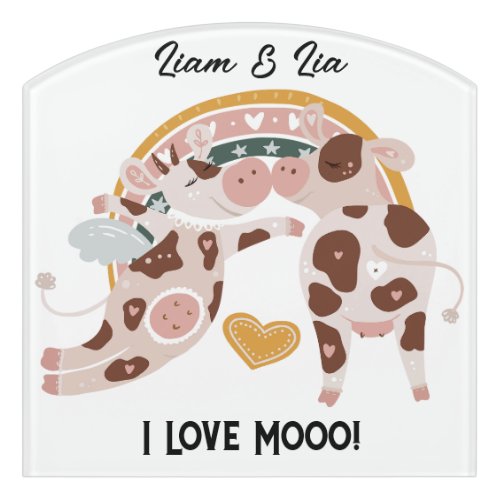 I Love Mooo Cute Cow Customized Gift Him Her       Door Sign