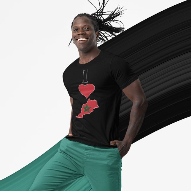 I Love Morocco Vertical Heart Moroccan Flag Map T-Shirt (Creator Uploaded)
