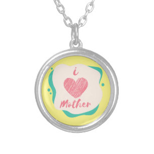 i love mother silver plated necklace