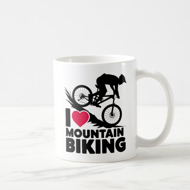 I Love Mountain Biking Silhouette Design Coffee Mug (Right)