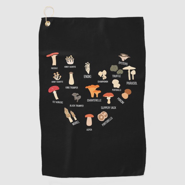 I Love Mushrooms Golf Towel (Front)
