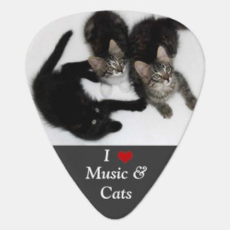 I Love Music and Cats Guitar Pick