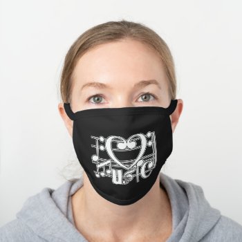 I Love Music Black Cotton Face Mask by auraclover at Zazzle