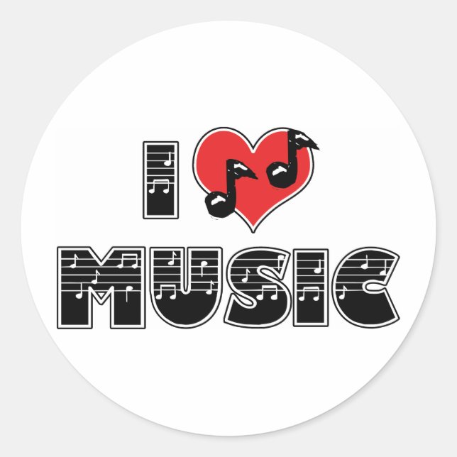 I Love Music Classic Round Sticker (Front)