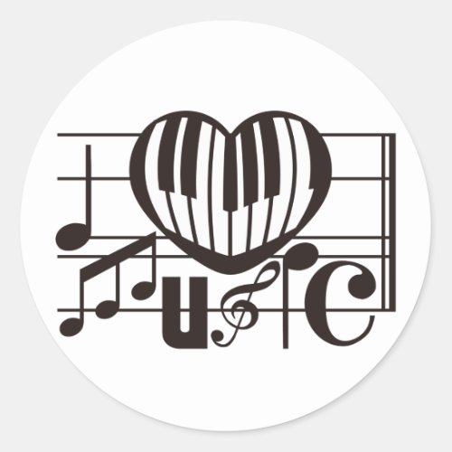 I LOVE MUSIC CLASSIC ROUND STICKER