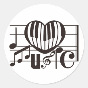 I LOVE MUSIC CLASSIC ROUND STICKER