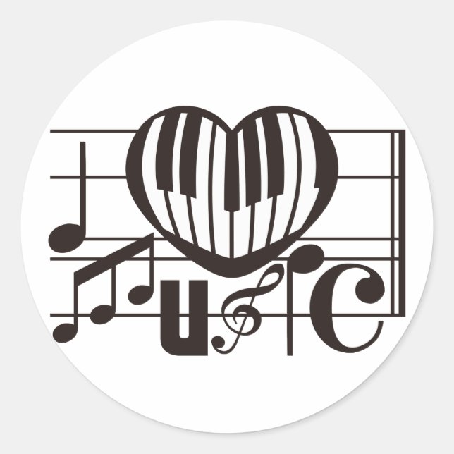 I LOVE MUSIC CLASSIC ROUND STICKER (Front)