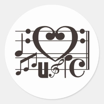 I Love Music Classic Round Sticker by auraclover at Zazzle