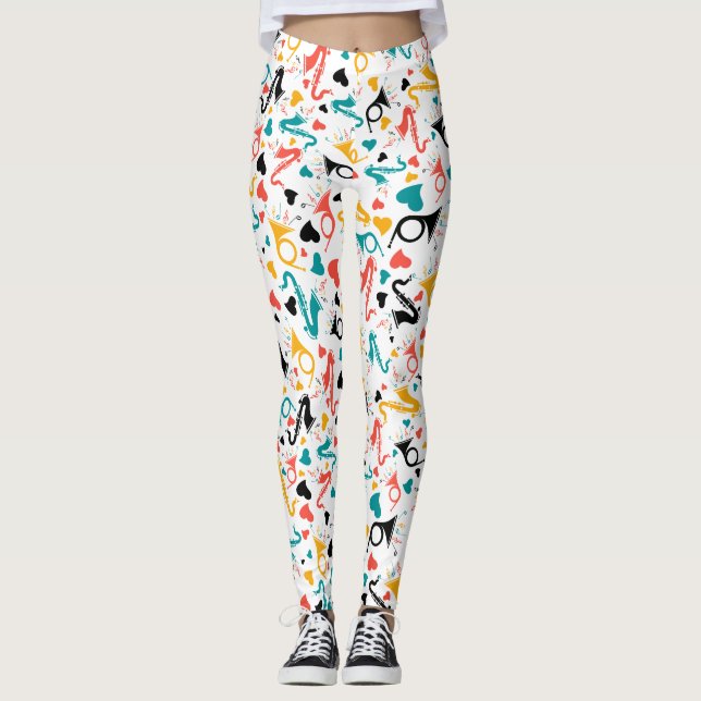 I Love Music Colorful Pattern Leggings (Front)