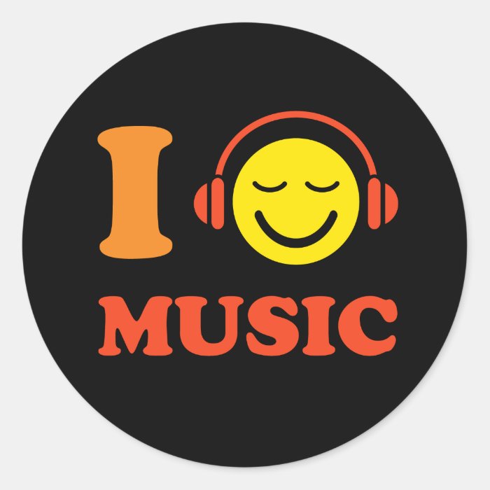 I love music happy smiley face with headphones sticker