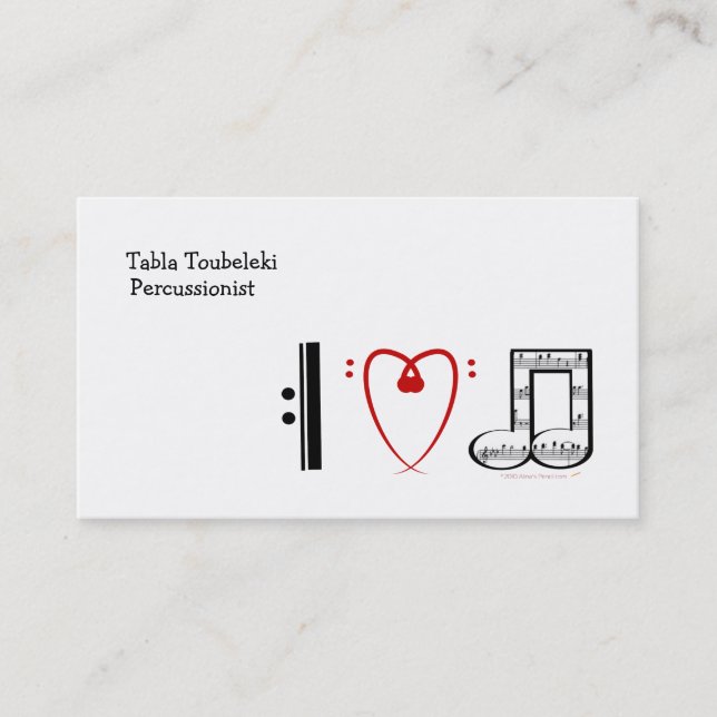 I Love Music (I heart notes) Business Card (Front)