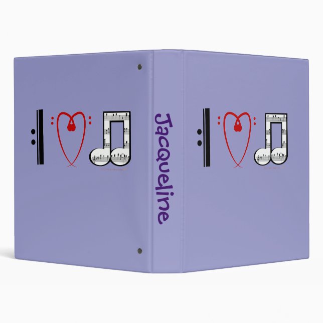 I Love Music (I Heart Notes) Custom Name Template Binder (Background)